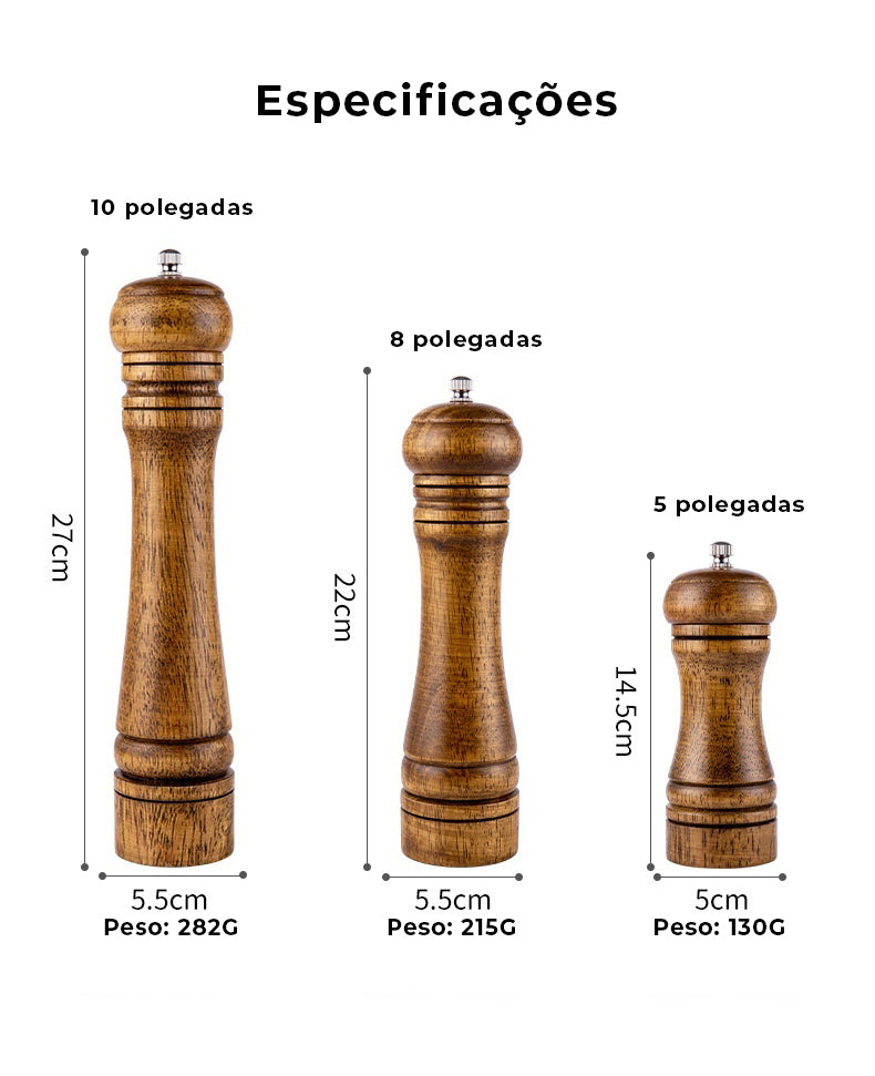 Moedor de Pimenta e Especiarias em Madeira