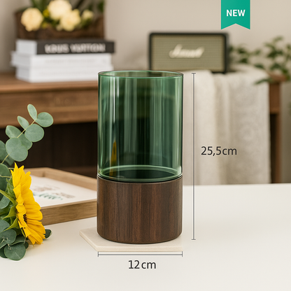 Vaso de Vidro com Base de Madeira