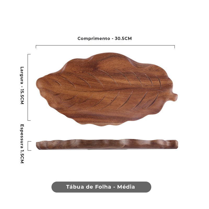 Travessa de Madeira em Formato de Folha