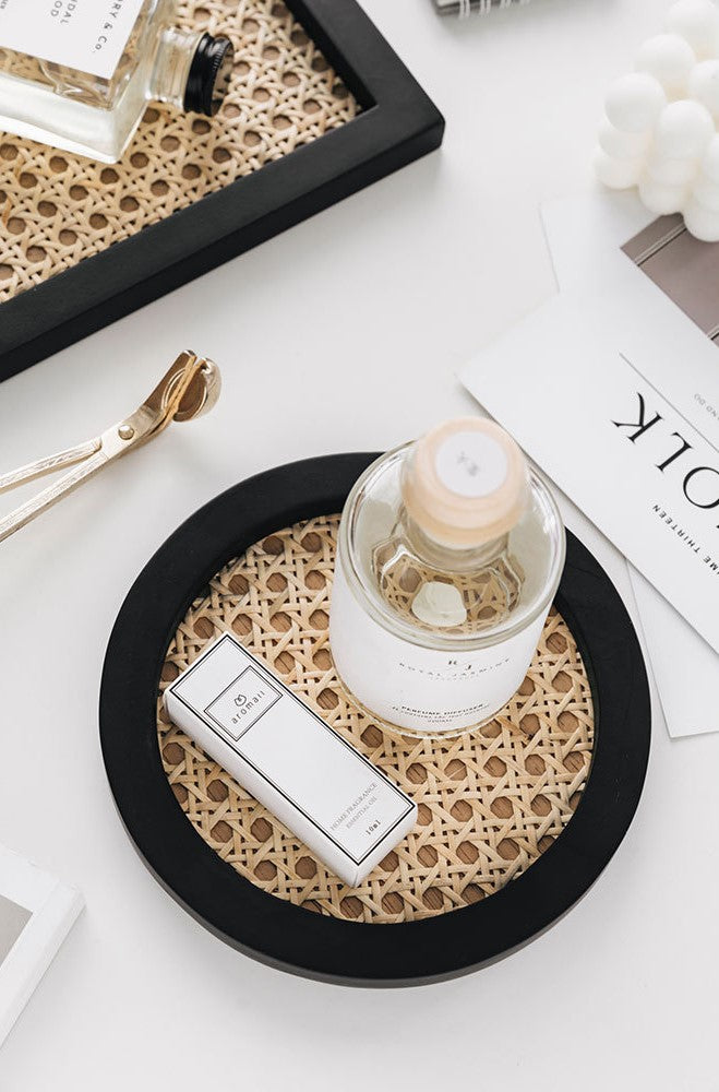 Bandeja Geométrica de Madeira com Fibra Natural