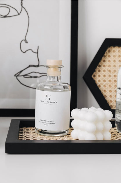 Bandeja Geométrica de Madeira com Fibra Natural