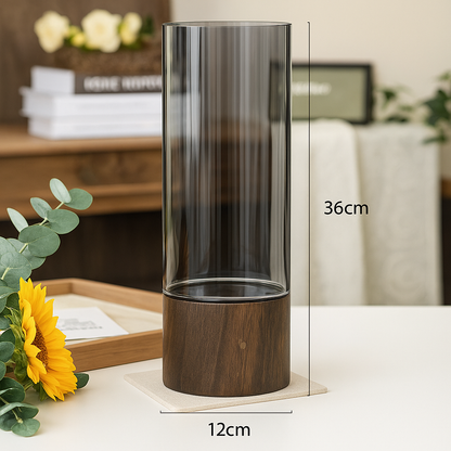 Vaso de Vidro com Base de Madeira