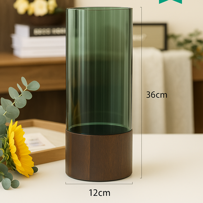 Vaso de Vidro com Base de Madeira