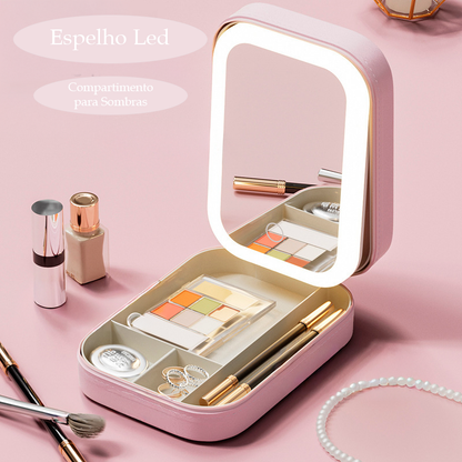 Estojo Portátil de Maquiagem com Espelho de Led
