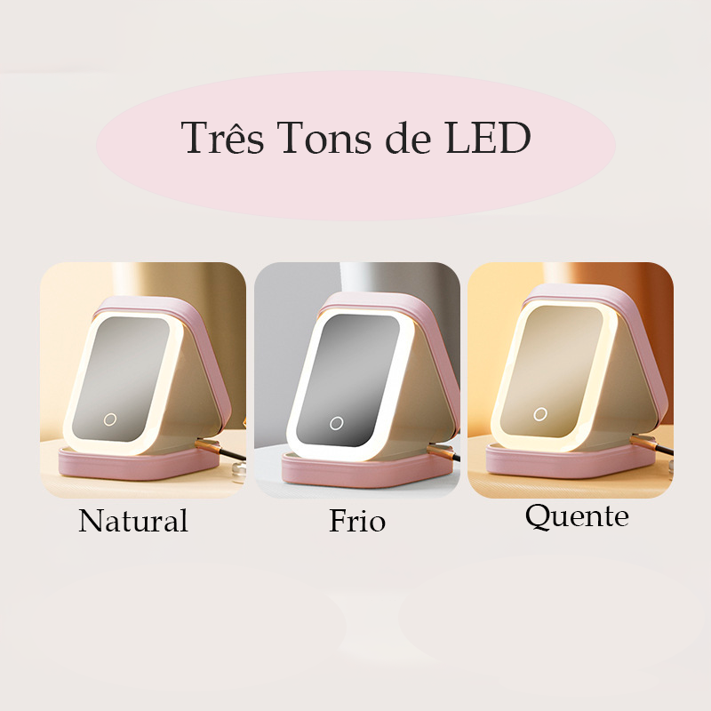 Estojo Portátil de Maquiagem com Espelho de Led